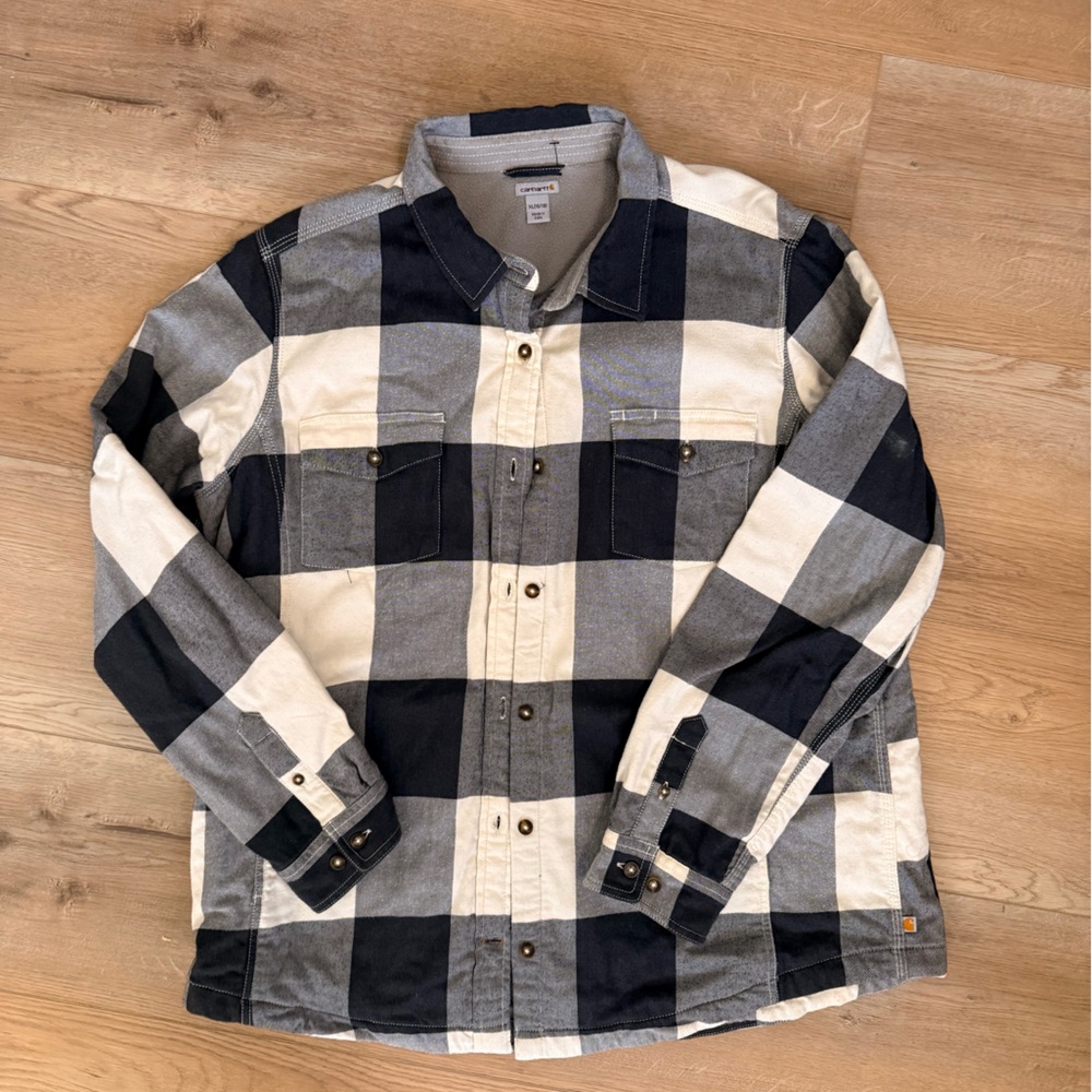 Carhartt Navy and Cream Checkered Button Down Shirt